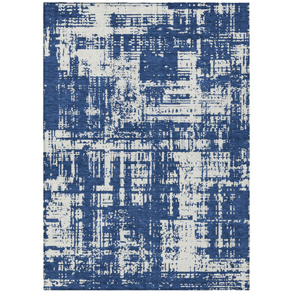 Tabselect Home Line 5' X 8' Navy Blue And Ivory Abstract Washable Indoor Outdoor Area Rug