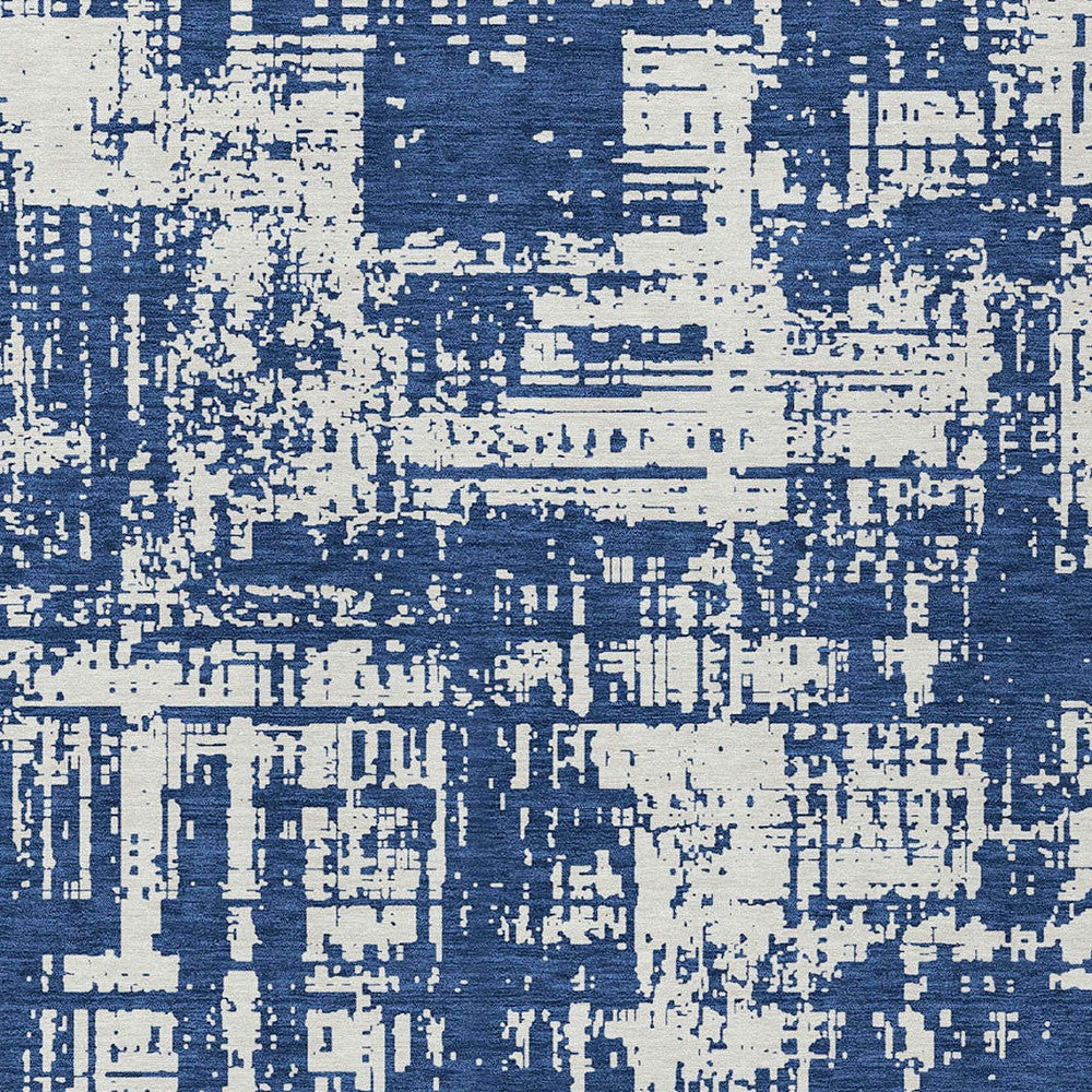 Tabselect Home Line 5' X 8' Navy Blue And Ivory Abstract Washable Indoor Outdoor Area Rug