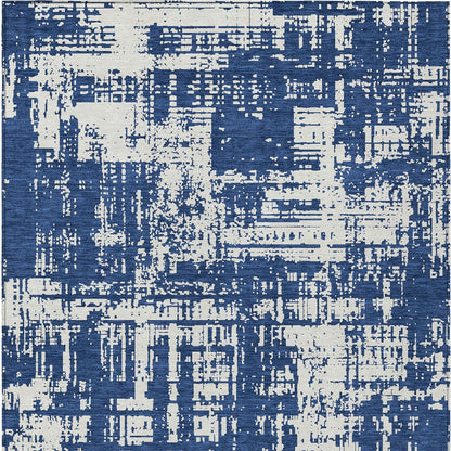 Tabselect Home Line 5' X 8' Navy Blue And Ivory Abstract Washable Indoor Outdoor Area Rug