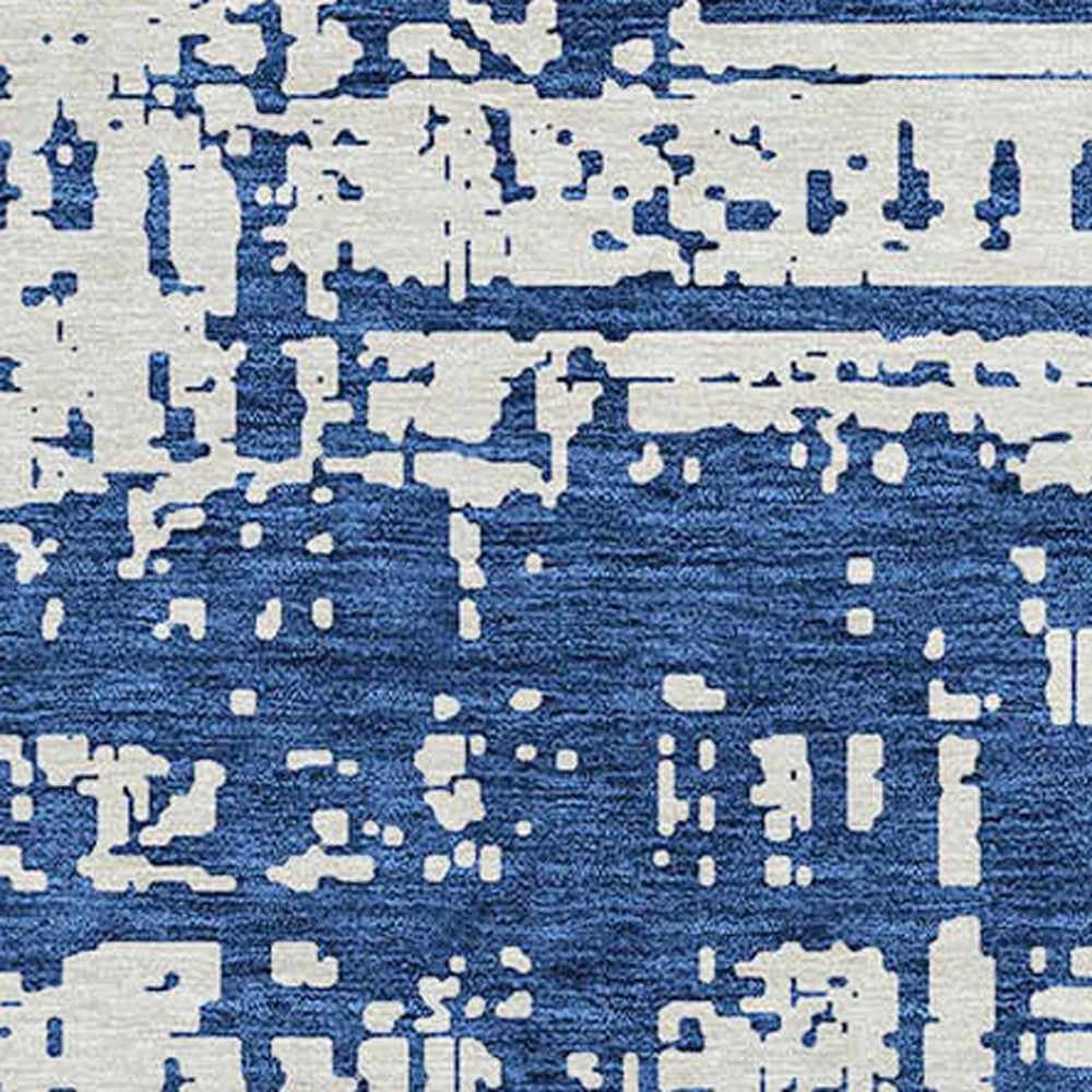 Tabselect Home Line 8' Navy Blue And Ivory Round Abstract Washable Indoor Outdoor Area Rug