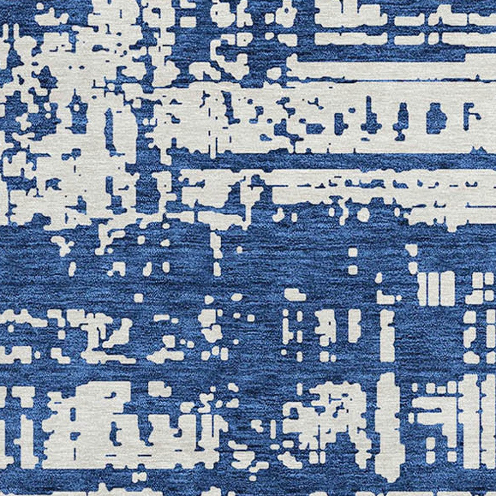 Tabselect Home Line 8' Navy Blue And Ivory Round Abstract Washable Indoor Outdoor Area Rug