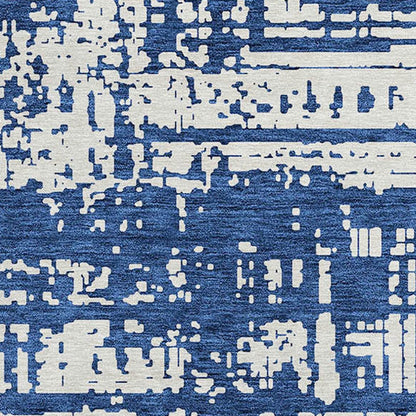 Tabselect Home Line 8' Navy Blue And Ivory Round Abstract Washable Indoor Outdoor Area Rug