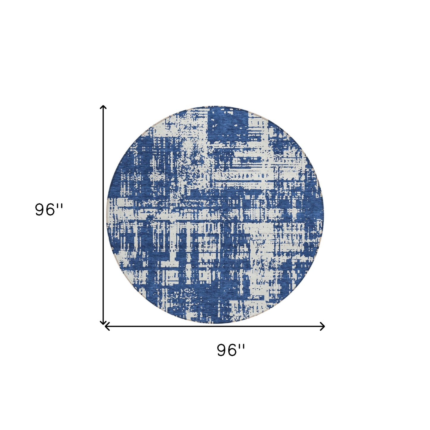 Tabselect Home Line 8' Navy Blue And Ivory Round Abstract Washable Indoor Outdoor Area Rug