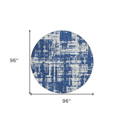 Tabselect Home Line 8' Navy Blue And Ivory Round Abstract Washable Indoor Outdoor Area Rug