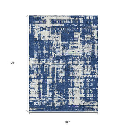 Tabselect Home Line 8' X 10' Navy Blue And Ivory Abstract Washable Indoor Outdoor Area Rug