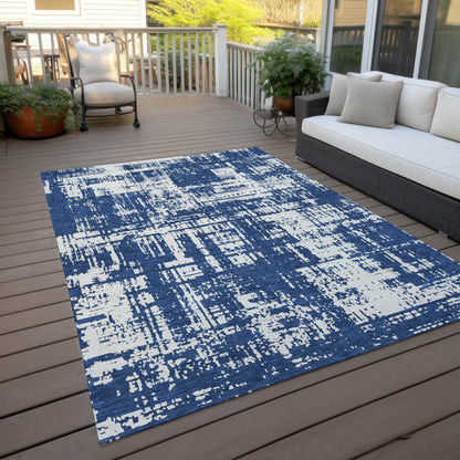 Tabselect Home Line 8' X 10' Navy Blue And Ivory Abstract Washable Indoor Outdoor Area Rug