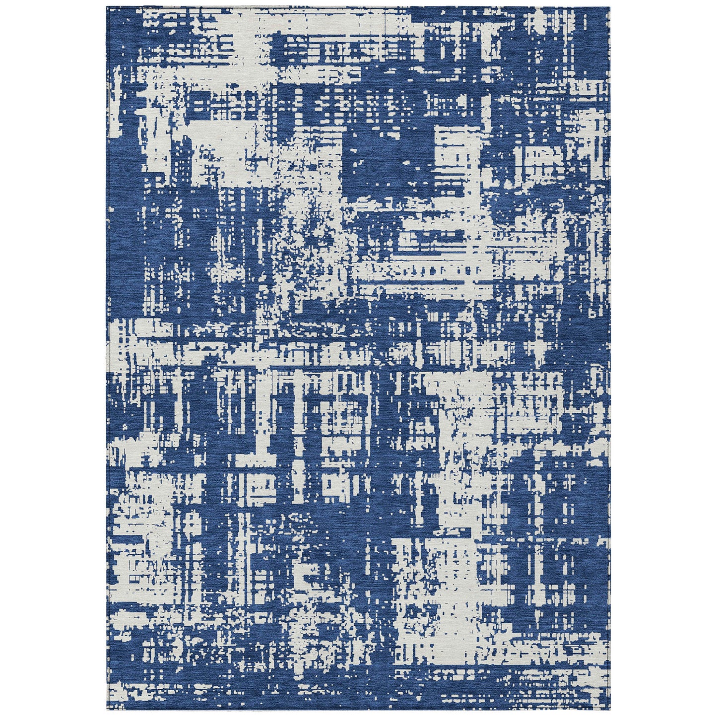 Tabselect Home Line 8' X 10' Navy Blue And Ivory Abstract Washable Indoor Outdoor Area Rug