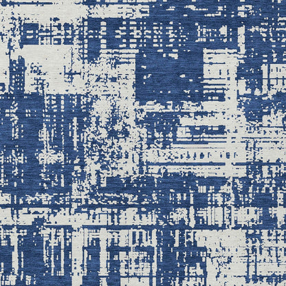 Tabselect Home Line 8' X 10' Navy Blue And Ivory Abstract Washable Indoor Outdoor Area Rug