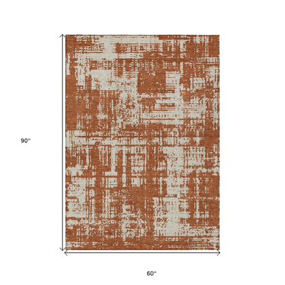 Tabselect Home Line 5' X 8' Brown And Ivory Abstract Washable Indoor Outdoor Area Rug