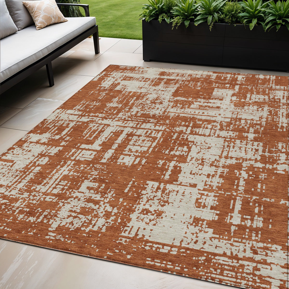 Tabselect Home Line 5' X 8' Brown And Ivory Abstract Washable Indoor Outdoor Area Rug
