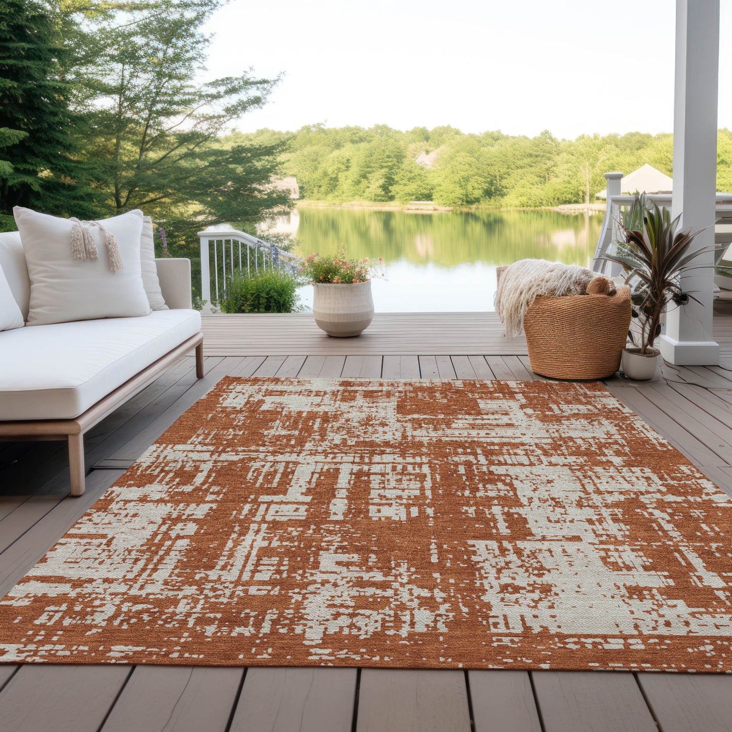 Tabselect Home Line 5' X 8' Brown And Ivory Abstract Washable Indoor Outdoor Area Rug