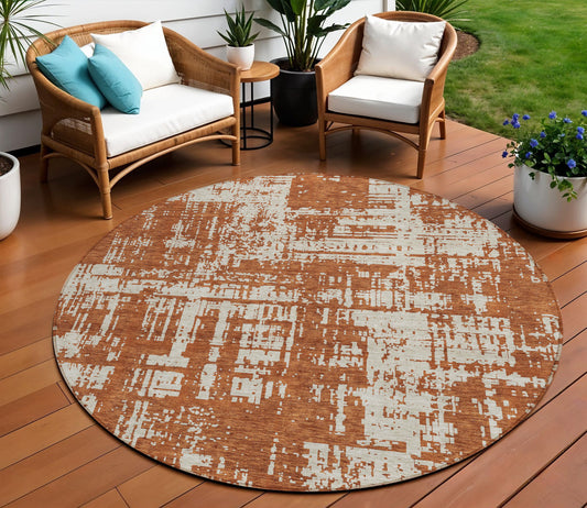 Tabselect Home Line 8' Brown And Ivory Round Abstract Washable Indoor Outdoor Area Rug