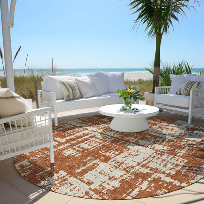 Tabselect Home Line 8' Brown And Ivory Round Abstract Washable Indoor Outdoor Area Rug
