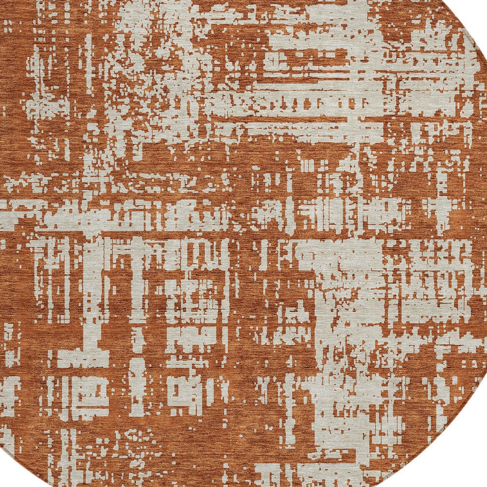 Tabselect Home Line 8' Brown And Ivory Round Abstract Washable Indoor Outdoor Area Rug