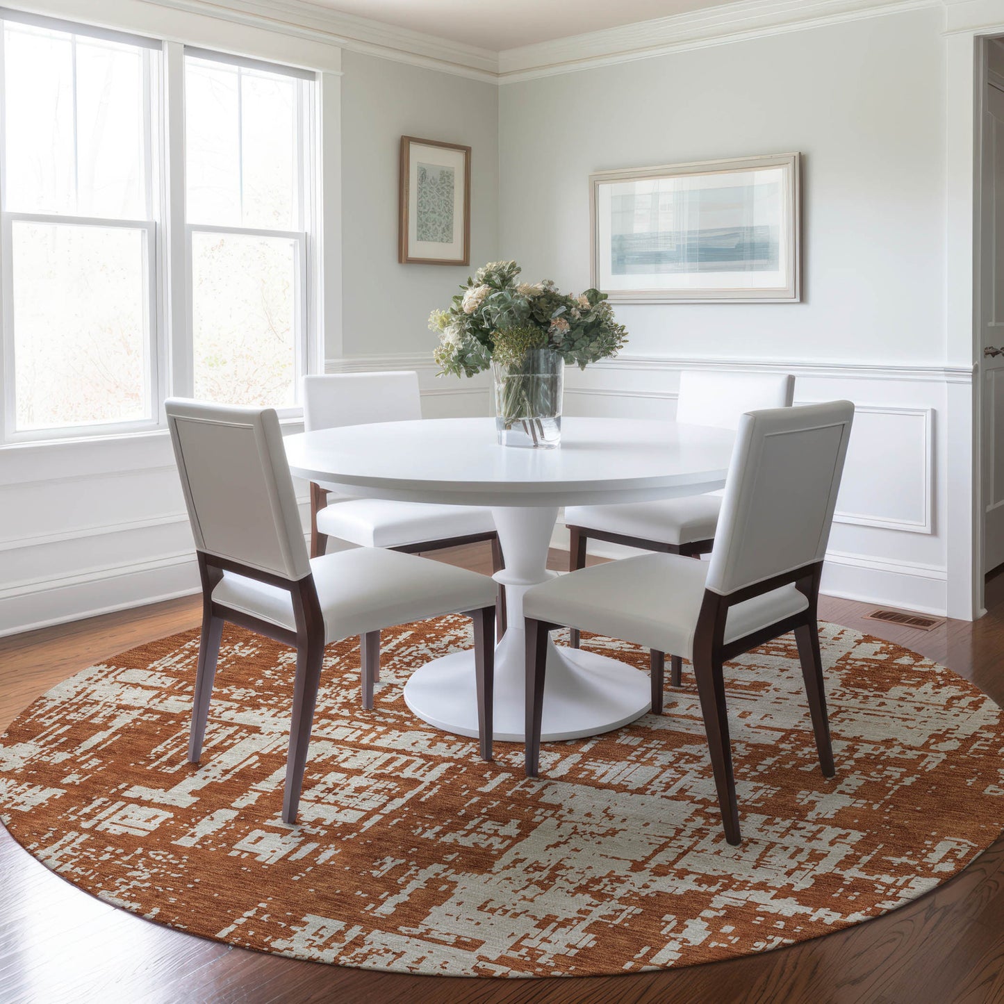 Tabselect Home Line 8' Brown And Ivory Round Abstract Washable Indoor Outdoor Area Rug