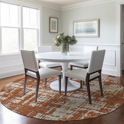 Tabselect Home Line 8' Brown And Ivory Round Abstract Washable Indoor Outdoor Area Rug