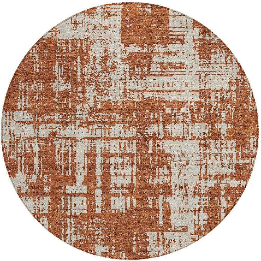 Tabselect Home Line 8' Brown And Ivory Round Abstract Washable Indoor Outdoor Area Rug