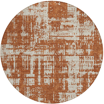 Tabselect Home Line 8' Brown And Ivory Round Abstract Washable Indoor Outdoor Area Rug