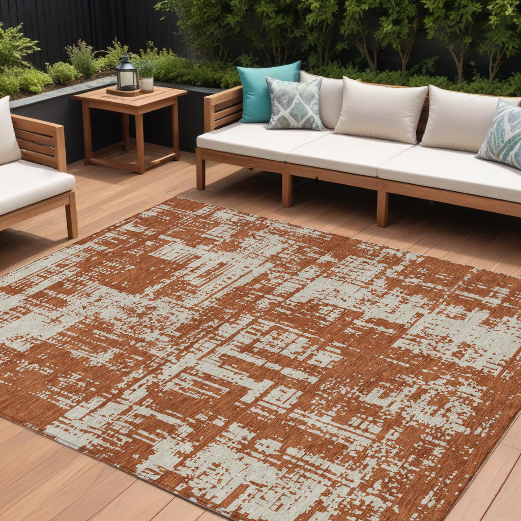 Tabselect Home Line 8' X 10' Brown And Ivory Abstract Washable Indoor Outdoor Area Rug