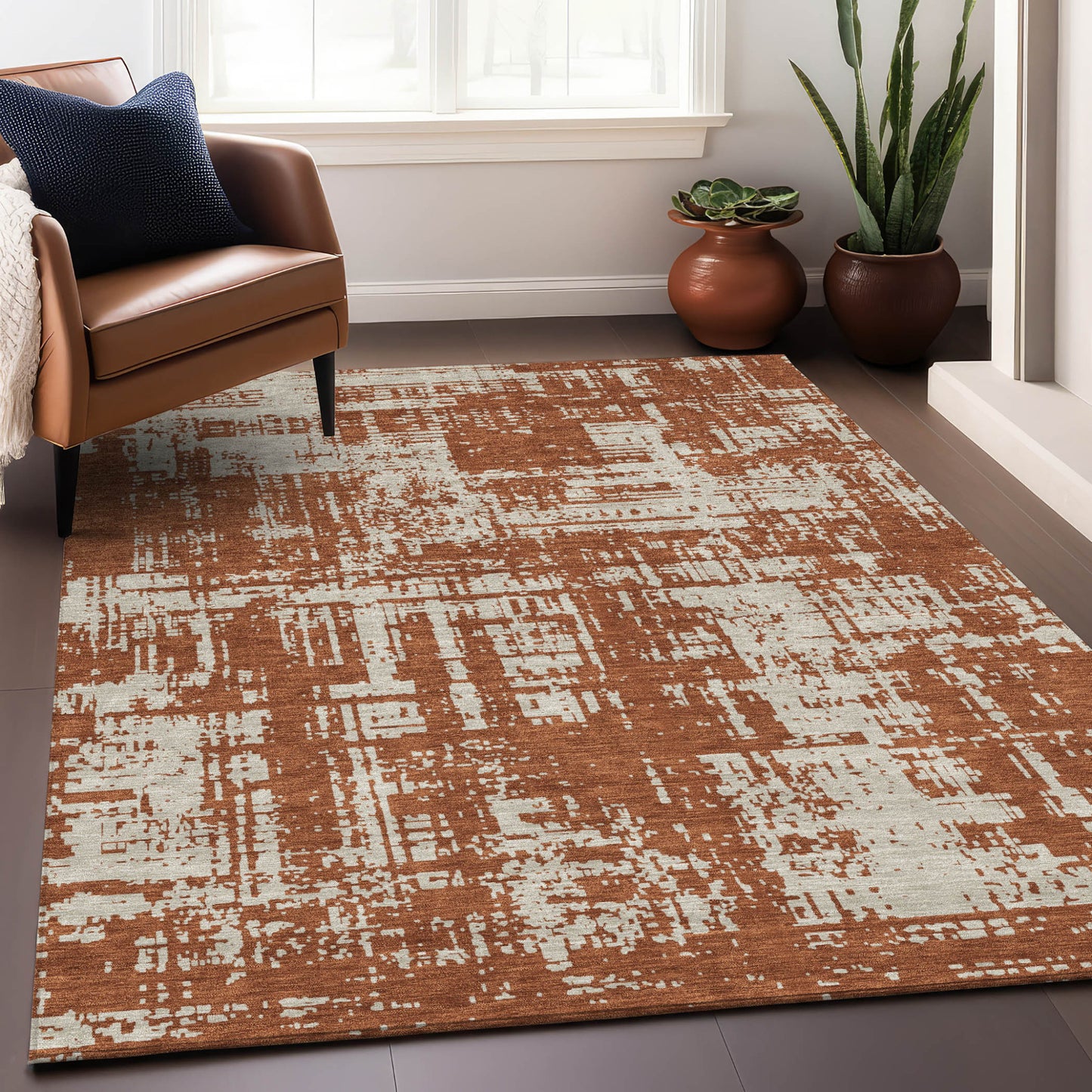 Tabselect Home Line 8' X 10' Brown And Ivory Abstract Washable Indoor Outdoor Area Rug