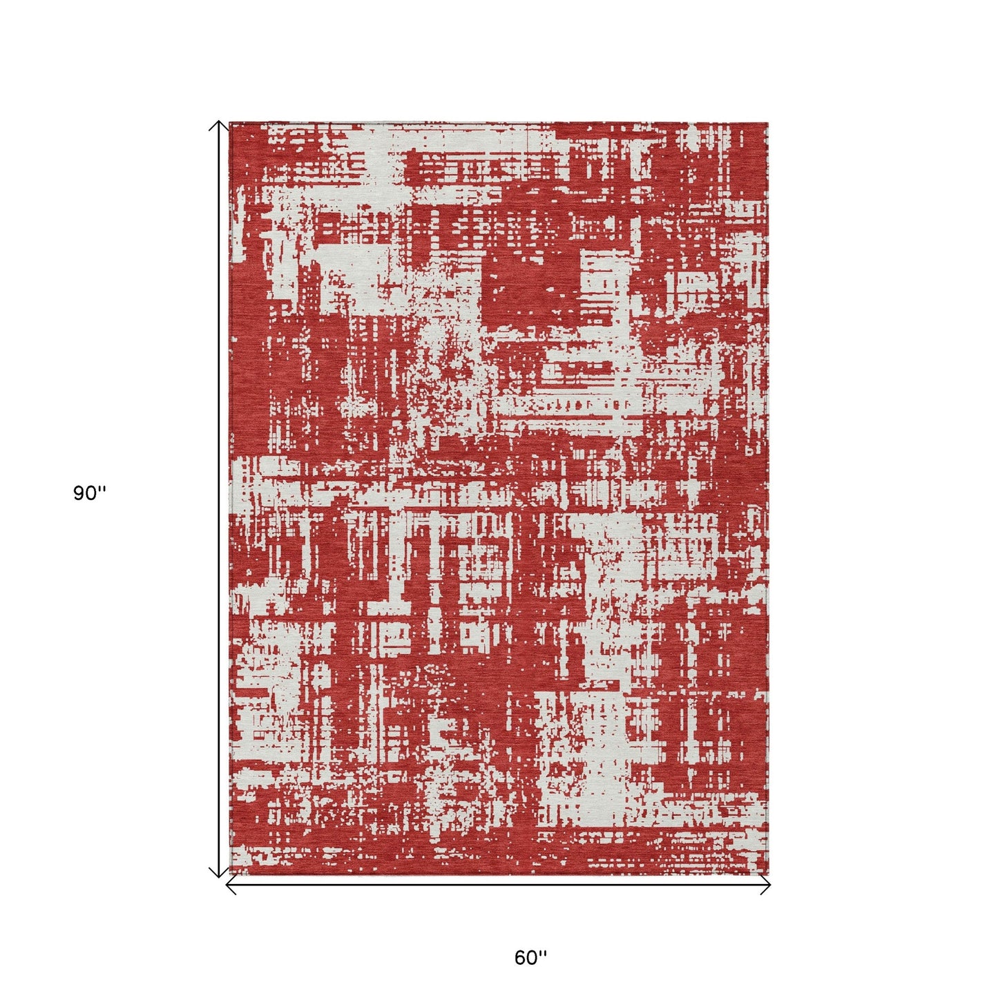 Tabselect Home Line 5' X 8' Red And Ivory Abstract Washable Indoor Outdoor Area Rug