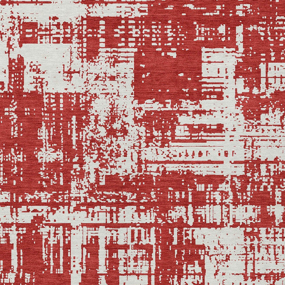 Tabselect Home Line 5' X 8' Red And Ivory Abstract Washable Indoor Outdoor Area Rug