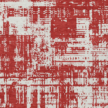Tabselect Home Line 5' X 8' Red And Ivory Abstract Washable Indoor Outdoor Area Rug