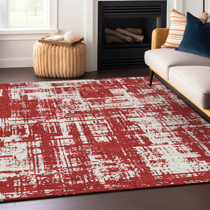Tabselect Home Line 5' X 8' Red And Ivory Abstract Washable Indoor Outdoor Area Rug