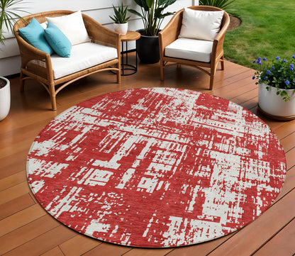 Tabselect Home Line 8' Red And Ivory Round Abstract Washable Indoor Outdoor Area Rug