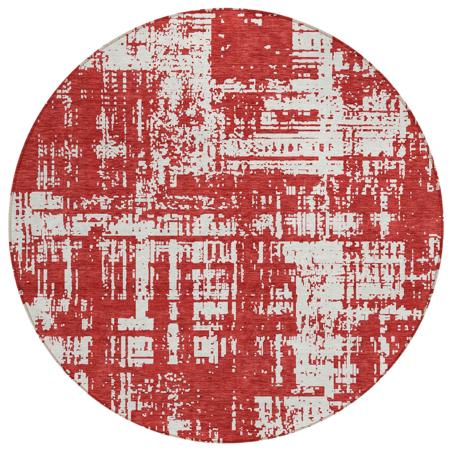Tabselect Home Line 8' Red And Ivory Round Abstract Washable Indoor Outdoor Area Rug