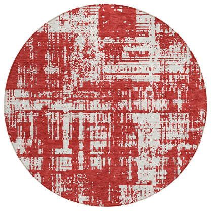Tabselect Home Line 8' Red And Ivory Round Abstract Washable Indoor Outdoor Area Rug