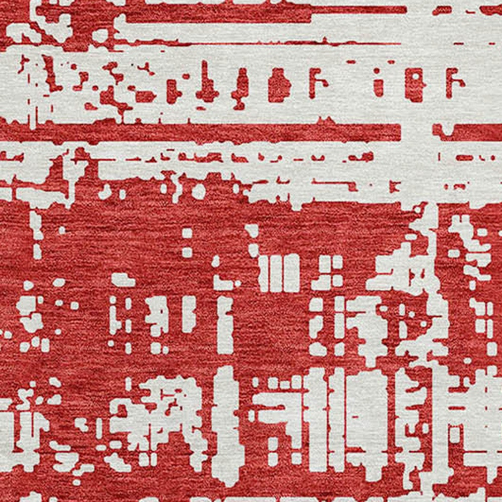 Tabselect Home Line 8' Red And Ivory Round Abstract Washable Indoor Outdoor Area Rug