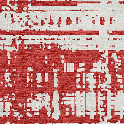 Tabselect Home Line 8' Red And Ivory Round Abstract Washable Indoor Outdoor Area Rug