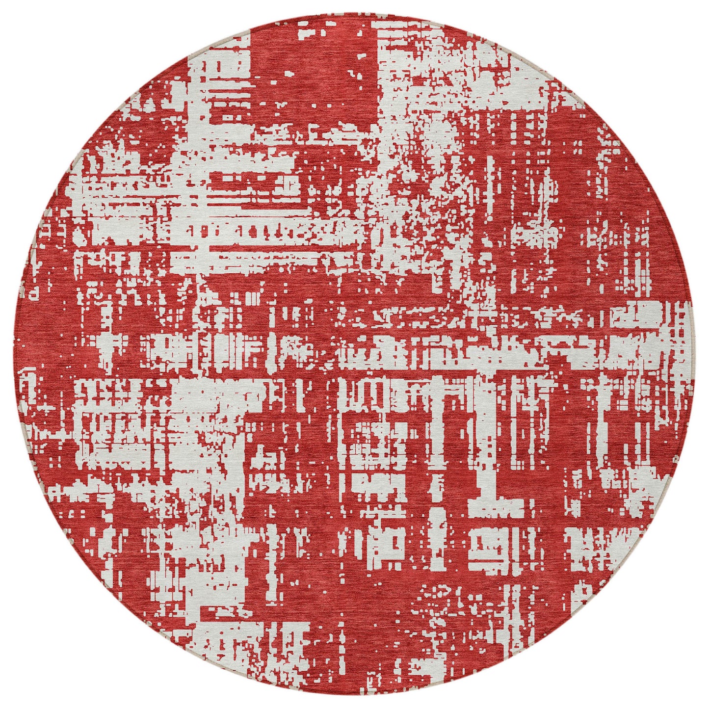 Tabselect Home Line 8' Red And Ivory Round Abstract Washable Indoor Outdoor Area Rug