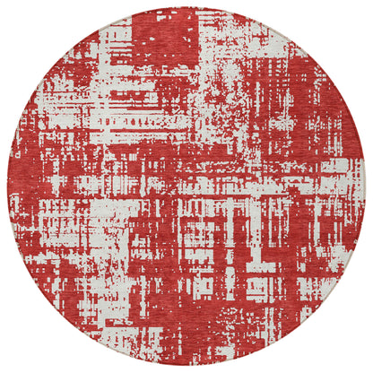Tabselect Home Line 8' Red And Ivory Round Abstract Washable Indoor Outdoor Area Rug