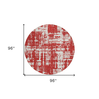 Tabselect Home Line 8' Red And Ivory Round Abstract Washable Indoor Outdoor Area Rug