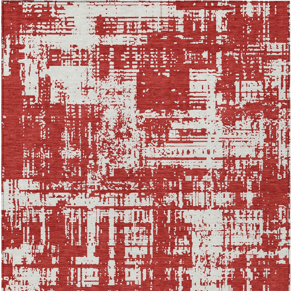 Tabselect Home Line 8' X 10' Red And Ivory Abstract Washable Indoor Outdoor Area Rug
