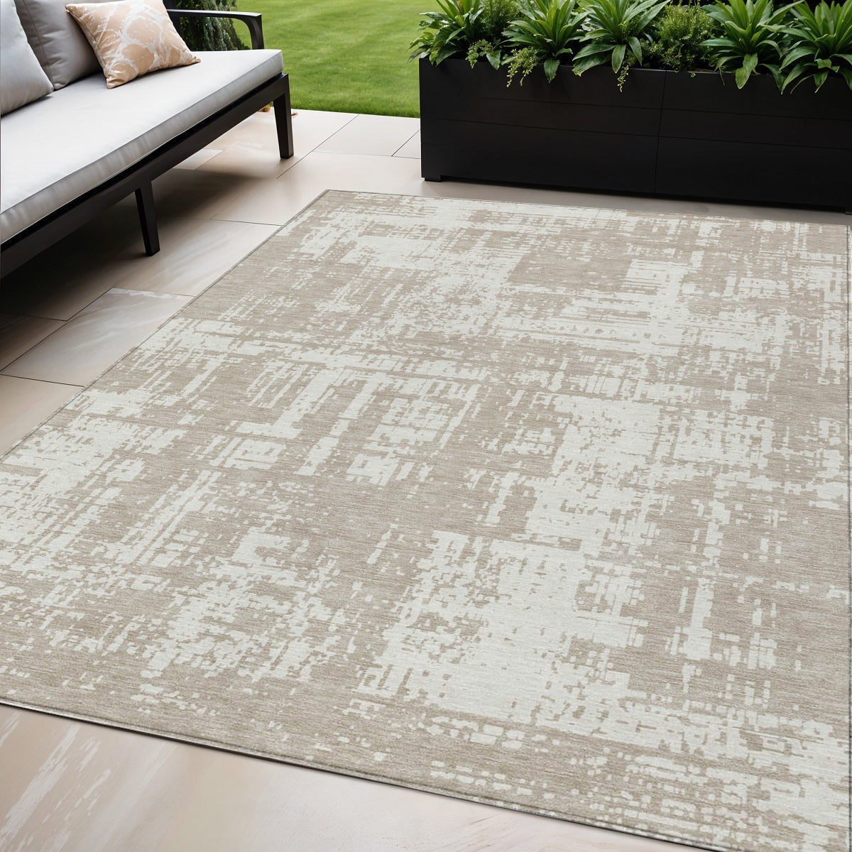 Tabselect Home Line 5' X 8' Taupe And Ivory Abstract Washable Indoor Outdoor Area Rug