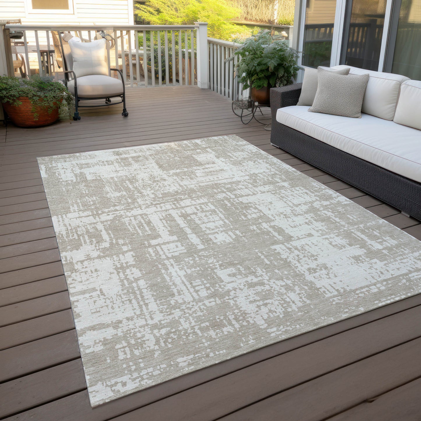 Tabselect Home Line 5' X 8' Taupe And Ivory Abstract Washable Indoor Outdoor Area Rug