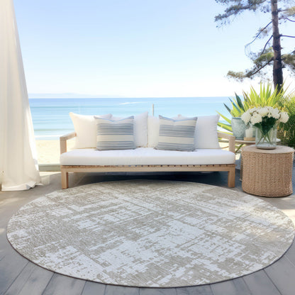 Tabselect Home Line 8' Taupe And Ivory Round Abstract Washable Indoor Outdoor Area Rug