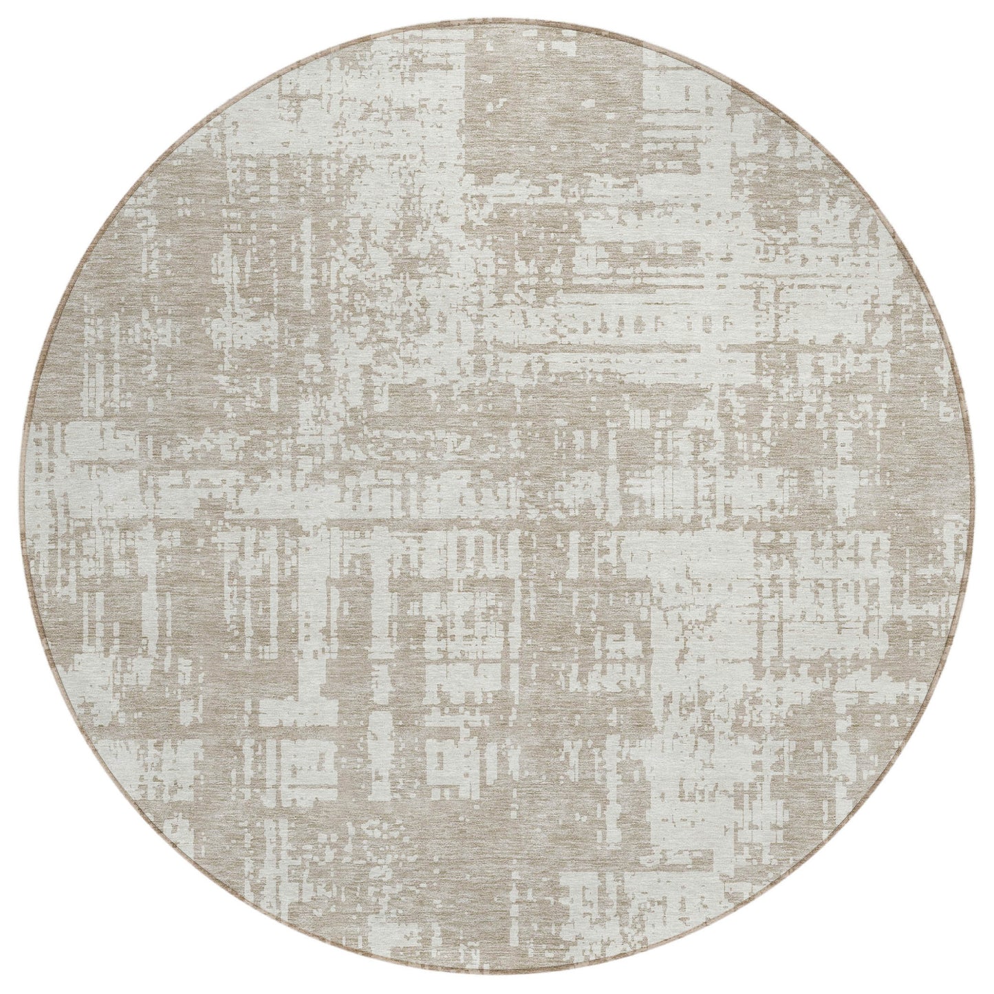 Tabselect Home Line 8' Taupe And Ivory Round Abstract Washable Indoor Outdoor Area Rug