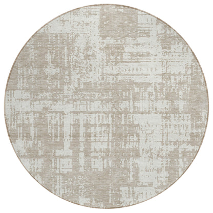 Tabselect Home Line 8' Taupe And Ivory Round Abstract Washable Indoor Outdoor Area Rug