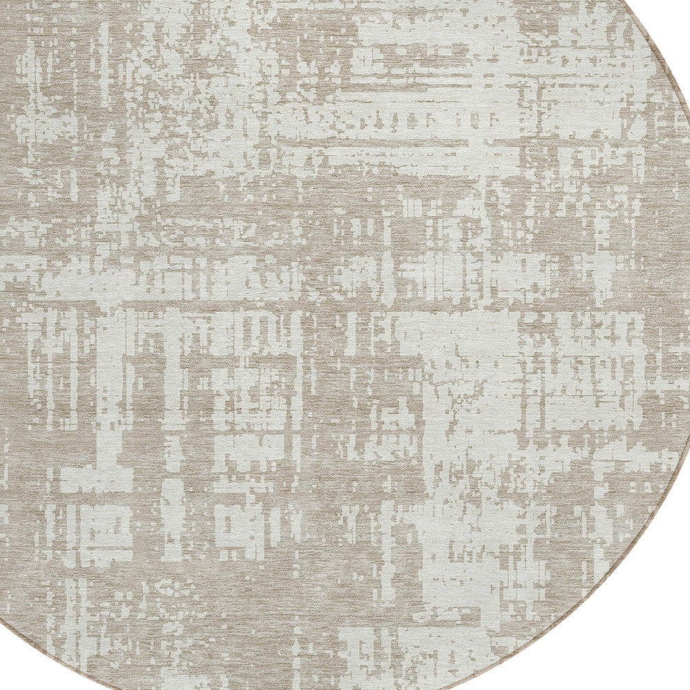 Tabselect Home Line 8' Taupe And Ivory Round Abstract Washable Indoor Outdoor Area Rug