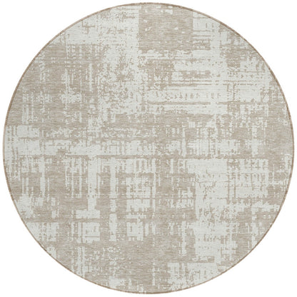 Tabselect Home Line 8' Taupe And Ivory Round Abstract Washable Indoor Outdoor Area Rug