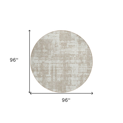 Tabselect Home Line 8' Taupe And Ivory Round Abstract Washable Indoor Outdoor Area Rug