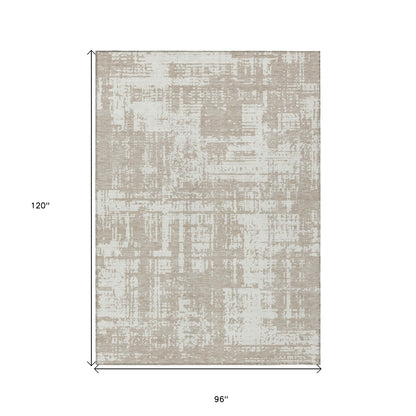 Tabselect Home Line 8' X 10' Taupe And Ivory Abstract Washable Indoor Outdoor Area Rug