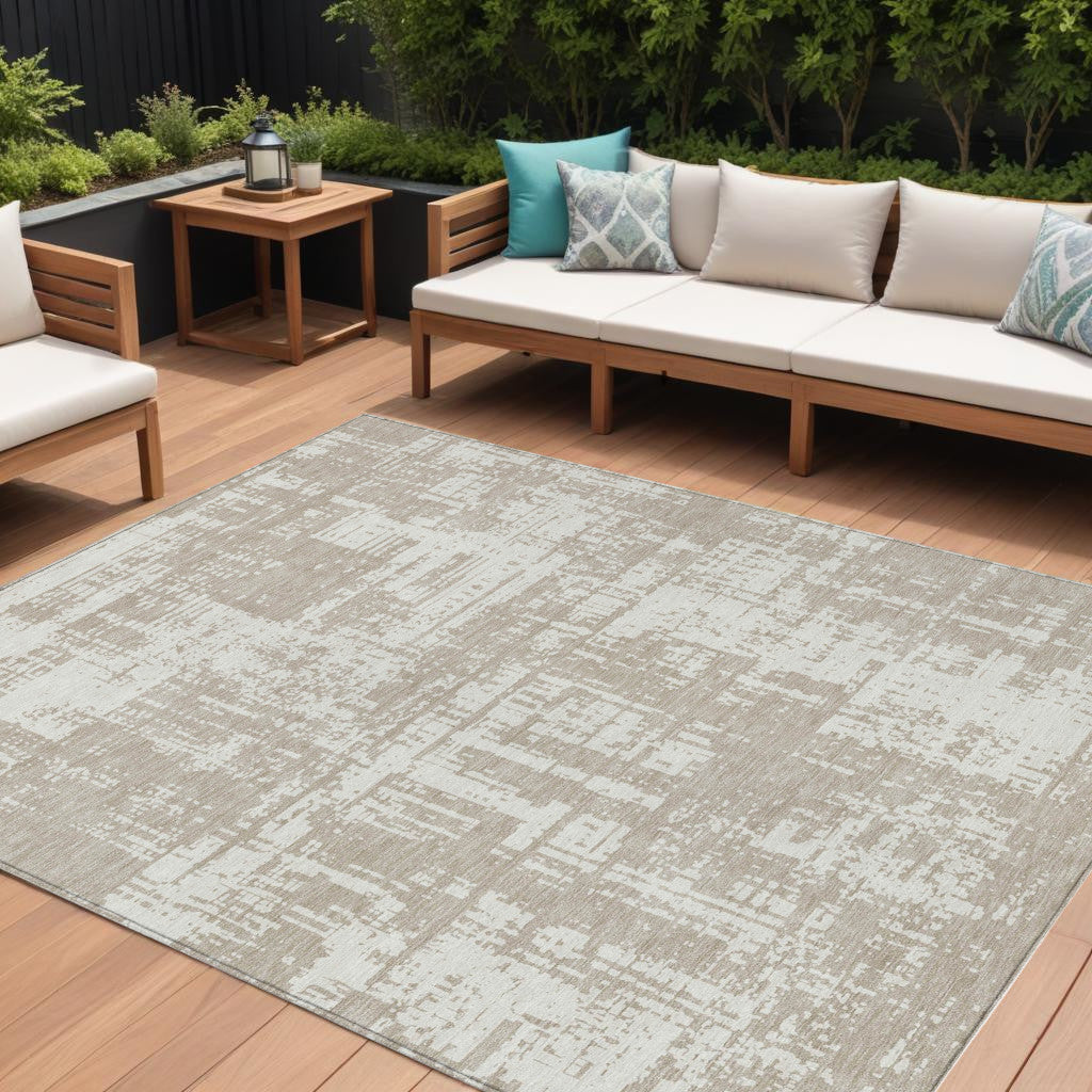Tabselect Home Line 8' X 10' Taupe And Ivory Abstract Washable Indoor Outdoor Area Rug
