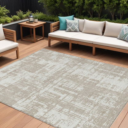 Tabselect Home Line 8' X 10' Taupe And Ivory Abstract Washable Indoor Outdoor Area Rug