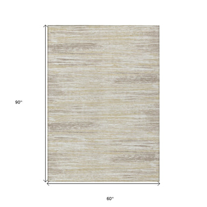 Tabselect Home Line 5' X 8' Beige Brown And Ivory Striped Washable Indoor Outdoor Area Rug