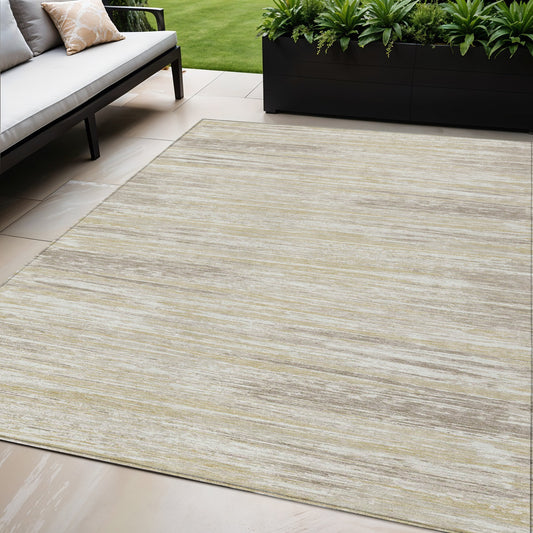 Tabselect Home Line 5' X 8' Beige Brown And Ivory Striped Washable Indoor Outdoor Area Rug